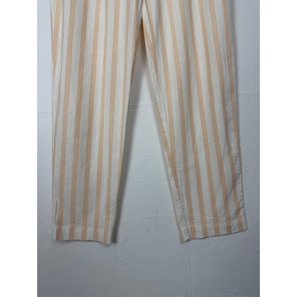 Anthropologie Striped Paperbag‎ Pants Womens 4 Peach White Linen Blend Belted - Picture 10 of 13